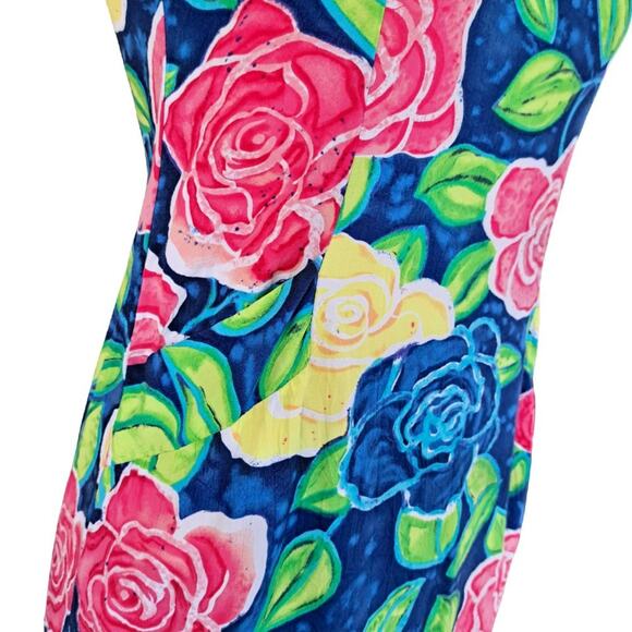 JAMS WORLD Vintage 80s 90s Bright Floral Rose Print Dress Sleeveless - Picture 6 of 9